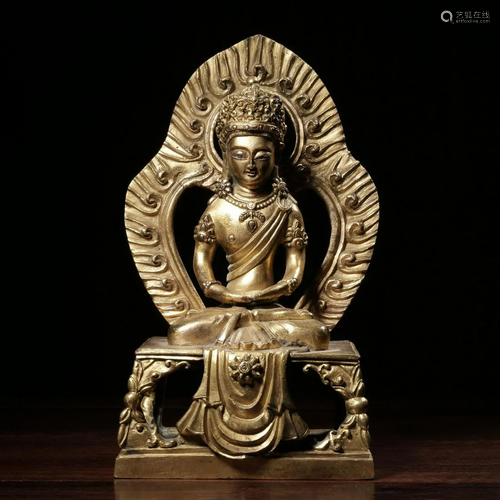 ANCIENT CHINESE,GILT-BRONZE BUDDHA STATUE