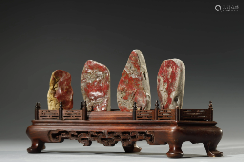 ANCIENT CHINESE,A SET OF BLOODSTONE CARVING