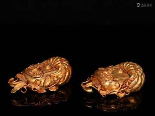 ANCIENT CHINESE,A PAIR OF GILT-BRONZE BOXS