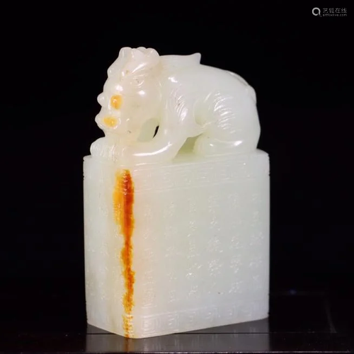 ANCIENT CHINESE,JADE CARVING MYTHICAL BEAST SEAL