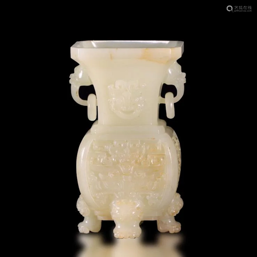 ANCIENT CHINESE,WHITE JADE CARVING VASE