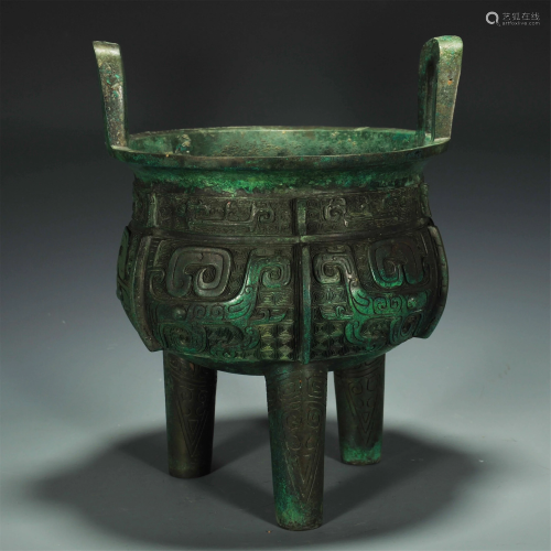 ANCIENT CHINESE,BRONZE RITUAL WINE VESSEL(DING)
