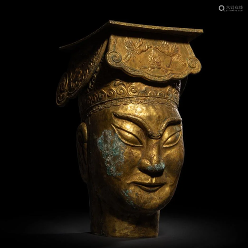 ANCIENT CHINESE,GILT-BRONZE BUDDHA HEAD