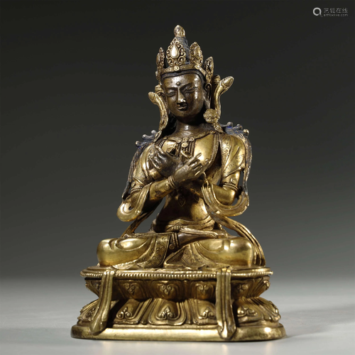 ANCIENT CHINESE,GILT-BRONZE BUDDHA STATUE