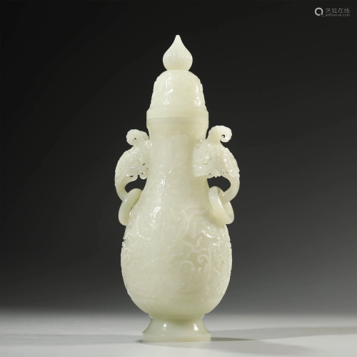 ANCIENT CHINESE,WHITE JADE CARVING VASE