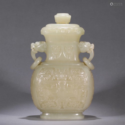 ANCIENT CHINESE,WHITE JADE CARVING VASE