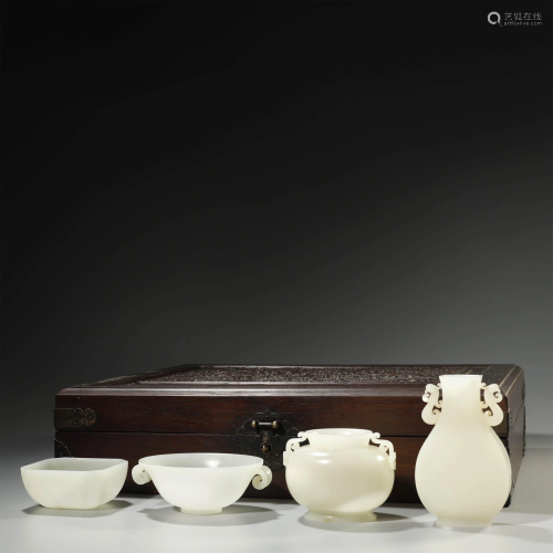 ANCIENT CHINESE,A SET OF WHITE JADE VASE