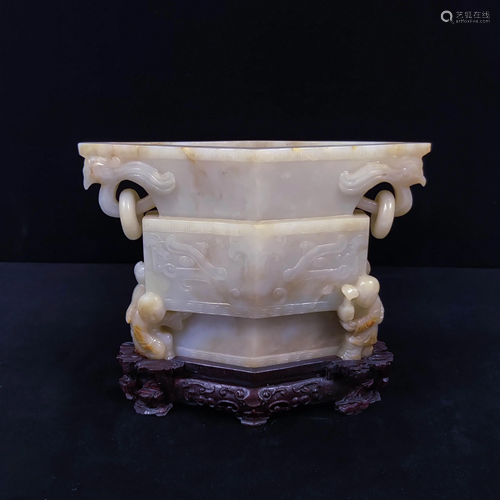 CHINESE JADE CARVED SQUARED GU VA…