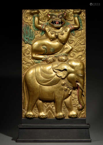 18世纪 铜鎏金狮象背板