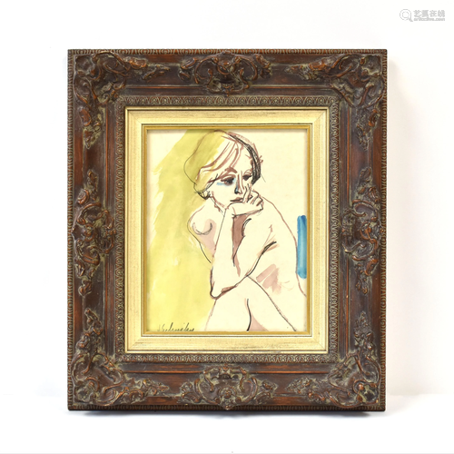 NUDE SEATED WOMAN PAINTING SIGN…