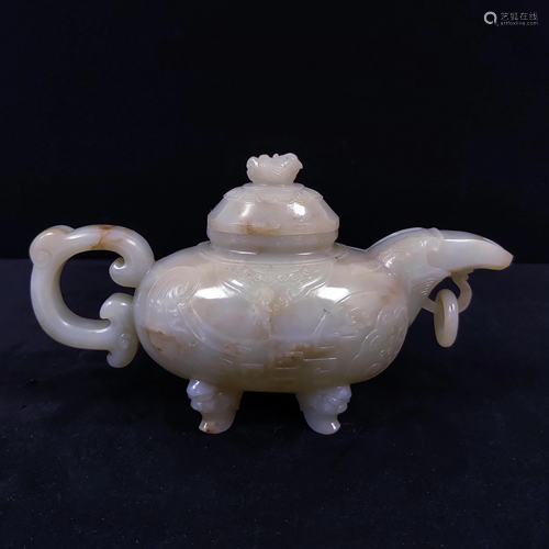 CHINESE JADE CARVED LIDDED TEAPOT