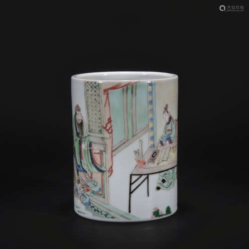 Qing dynasty colorful figure pen container