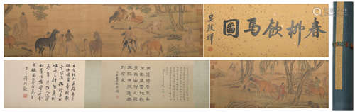 Qing dynasty Lang shining's five horses hand scroll