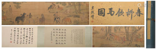 Qing dynasty Lang shining's five horses hand scroll