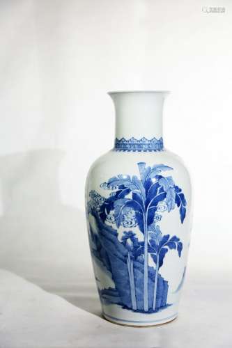 Chinese Qing Dynasty Kangxi Period Blue And White Figure Story Porcelain Bottle