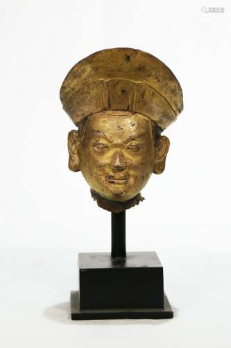 Chinese Bronze Gold Gilded Buddha Head