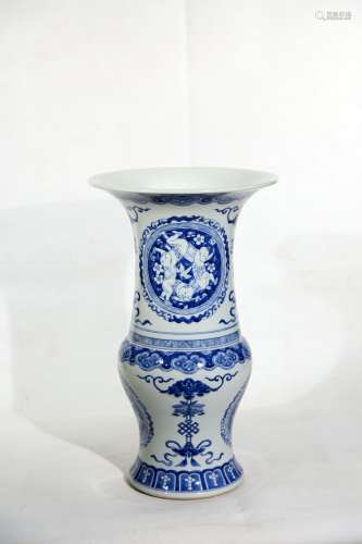Chinese Blue And White Flower And Figure Pattern Porcelain Vase