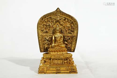 Chinese Exquisite Bronze Gold Gilded Buddha Statue