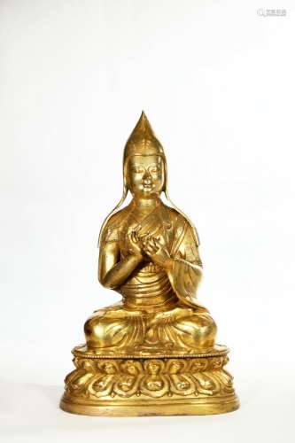 Chinese Bronze Gold Gilded Zong Kaba Statue