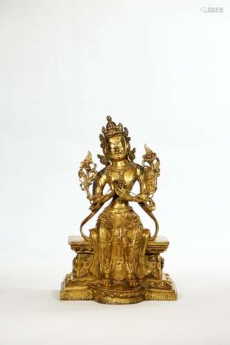 Chinese Bronze Gold Gilded White Tara Statue