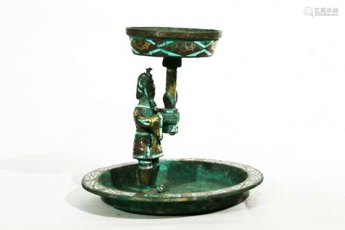 Chinese Early Period Exquisite Bronze Gold Painted Lampstand