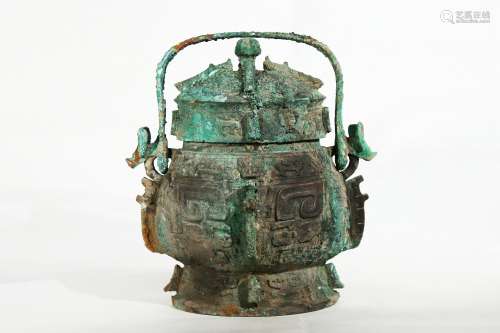 Chinese Early Period Exquisite Bronze Dragon Pattern Pot