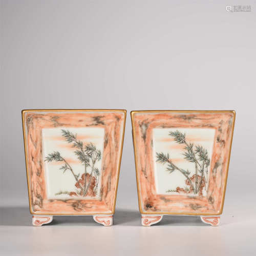 Yongzheng of Qing Dynasty            A pair of pastel flowerpots