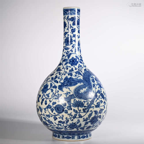 YongZheng of Qing Dynasty            Blue and white bottle with dragon pattern