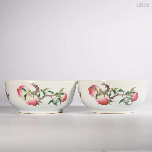 Jiaqing of Qing Dynasty            A pair of pink peach bowls