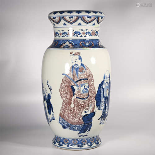 Qianlong of Qing Dynasty            Blue and white glazed red character story bottle