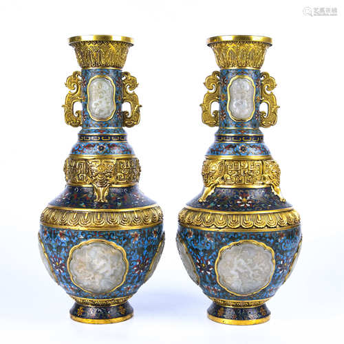 A pair of Thai Cloisonne bottles