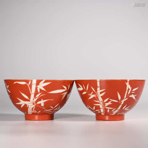 Yongzheng of Qing Dynasty            A pair of red bamboo bowl