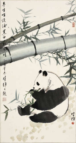 方楚雄 熊猫 设色纸本 镜片