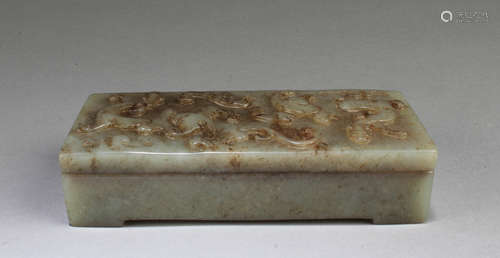 Chinese Carved Jade Rectangular Shaped Box