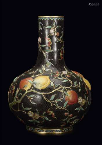 景泰蓝浮雕九桃大瓶  早期购于北京古玩城