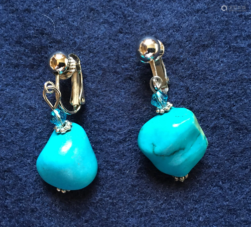 Natural Navel Blue Turquoise Earrings