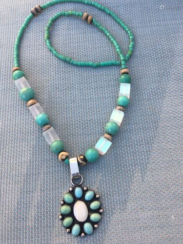 Sterling Silver Turquoise Pendant W/ Turq…