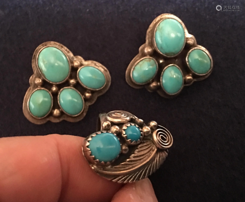 A Set of Native American Turquoise Silver …