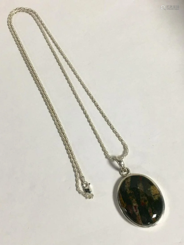 Sterling Necklace w/Large Multi-color Stone…