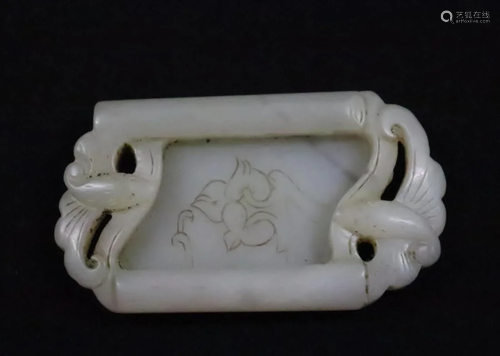 Chinese white jade carved dish with calligra…