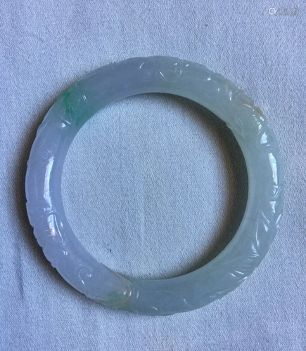 A Fine & old Jadeite Bracelet W/ flowe…