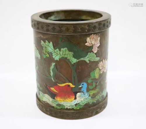 A fine Chinese cloisonne bronze brush h…