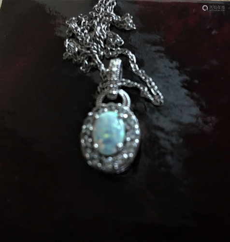 Opal Silver Pendant w/ silver Necklace,