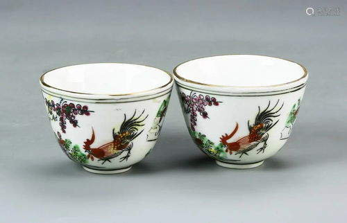 Pair of Chinese Famille Rose Tea Cups