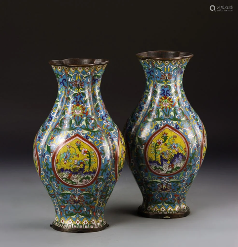 Pair of Chinese Cloisonne Vases