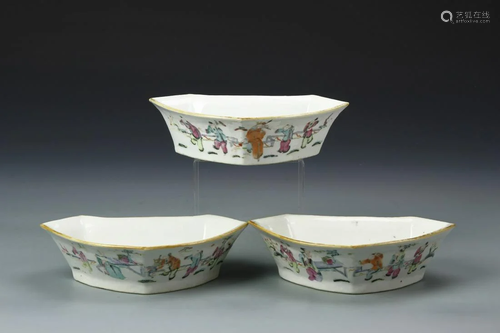 Three Chinese Famille Rose Bowls