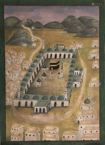 Old Aerial View of Mecca Islamic Painting