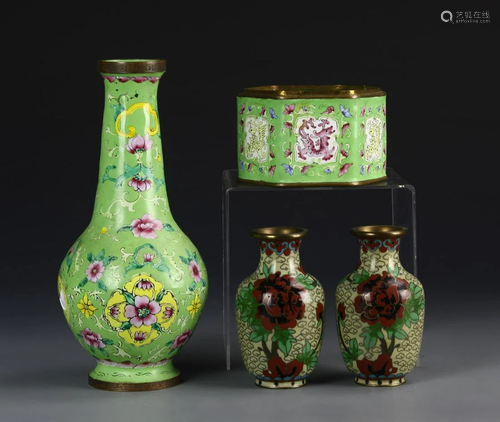 Chinese Four Cloisonne Enameled Vases