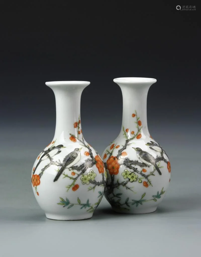 Pair of Chinese Famille Rose Vases