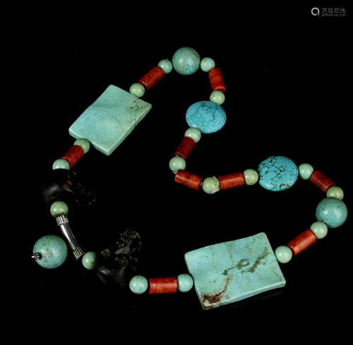 Chinese Tibetan Silver Turquoise Necklace